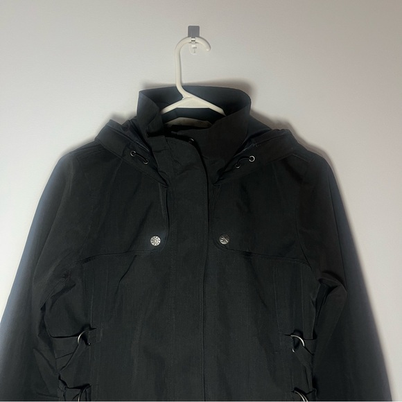 ATHLETA Women’s Midtown Rain Trench Coat Size Small Hooded Black Jacket - Picture 3 of 14